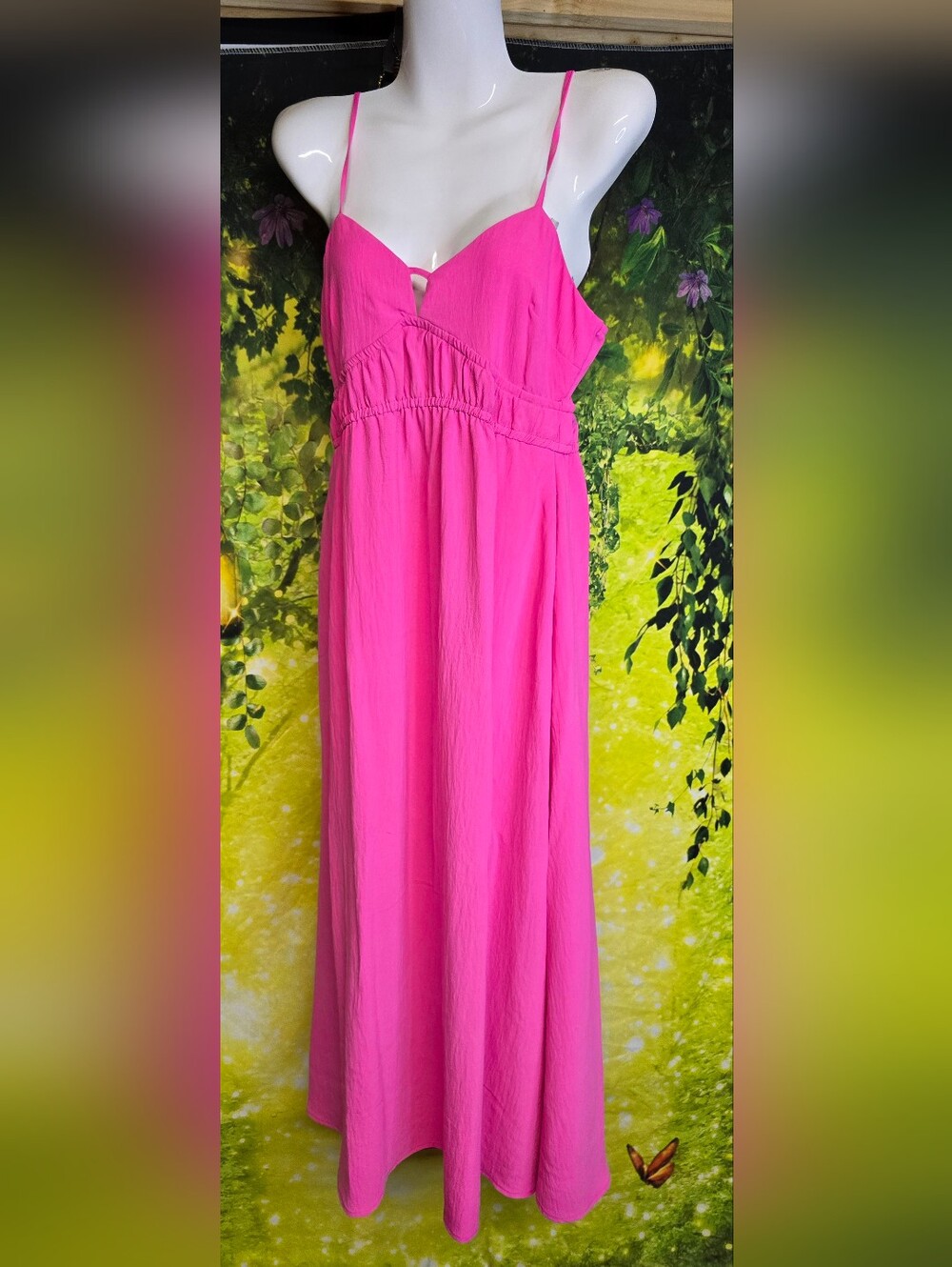 #122 a new day Hot Pink Maxi Sundress W Pockets